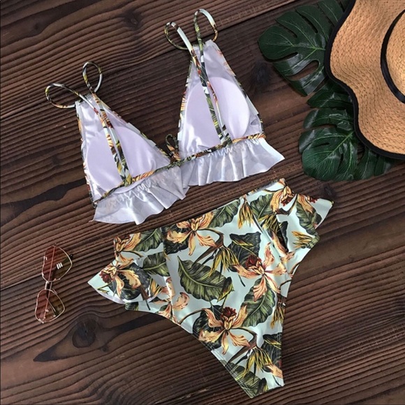 FLORAL PALM LEAF HIGH WAISTED BIKINI - Picture 4 of 4